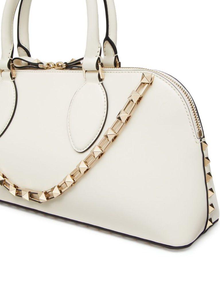 White Rockstud Medium Top Handle Bag