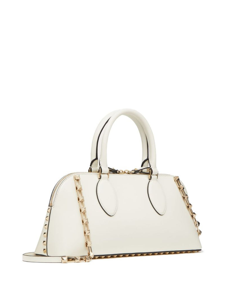 White Rockstud Medium Top Handle Bag