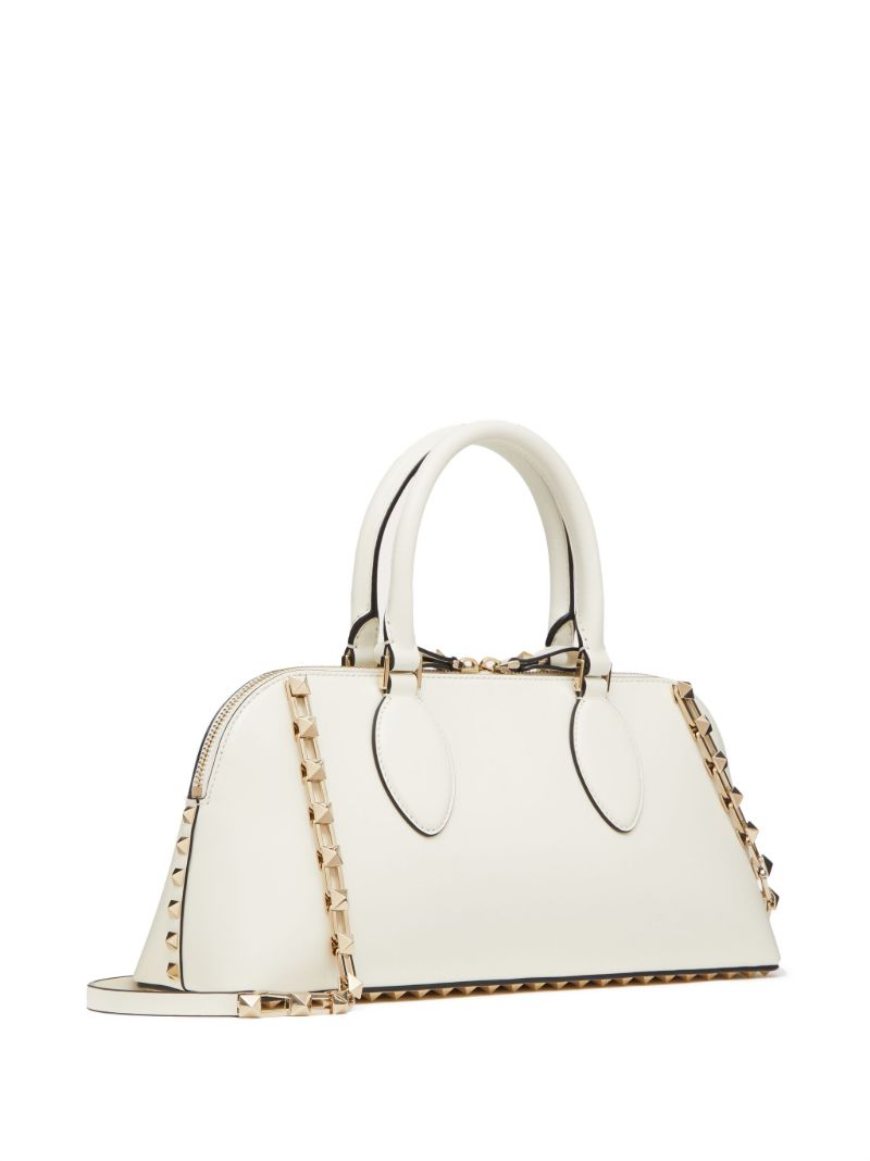 White Rockstud Medium Top Handle Bag