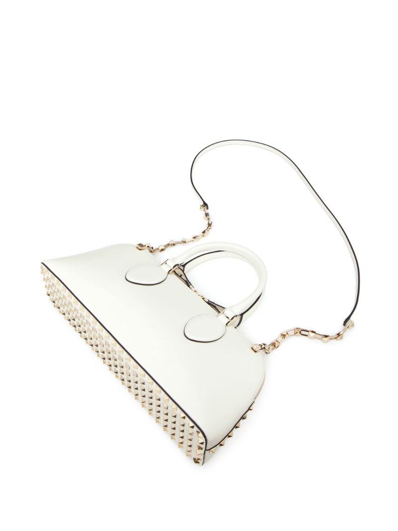 White Rockstud Medium Top Handle Bag