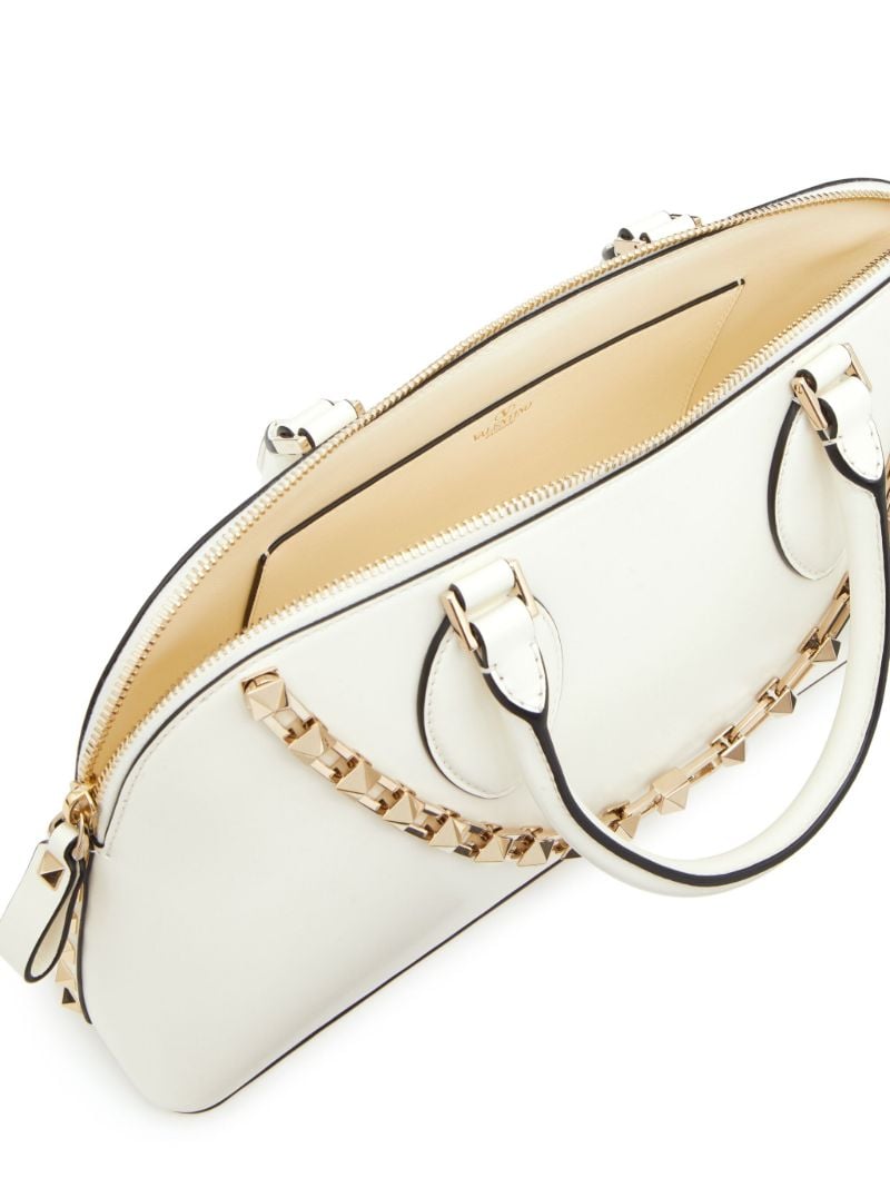 White Rockstud Medium Top Handle Bag