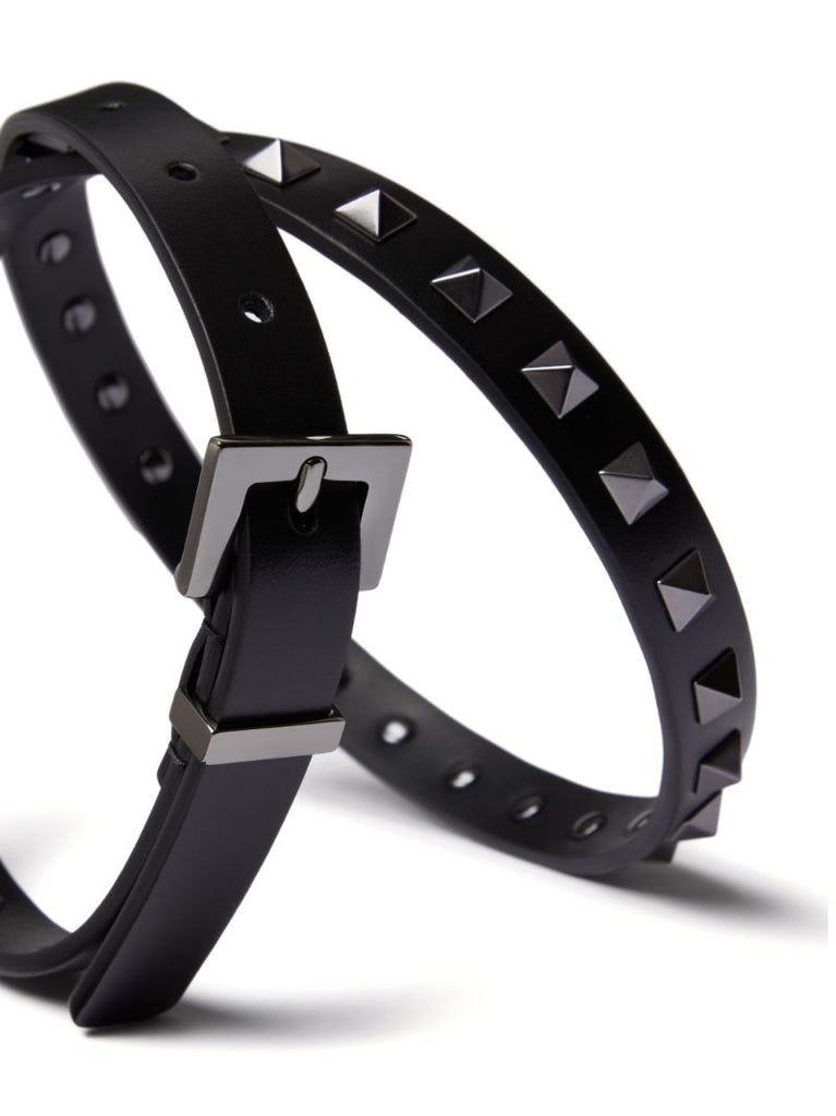 Black Rockstud Leather Buckle Belt