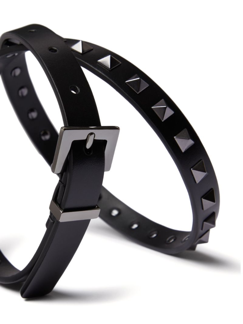 Black Rockstud Leather Buckle Belt