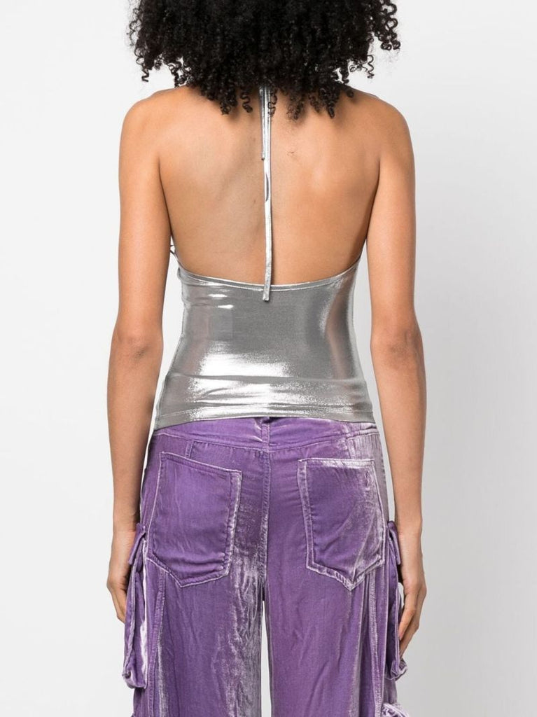 Silver-tone T-salila-od Halterneck Tank Top