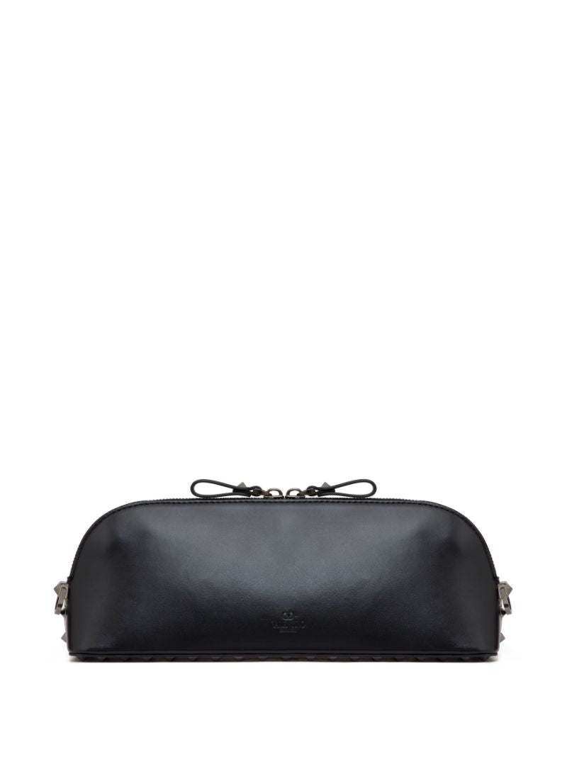 Black Rockstud Leather Clutch Bag