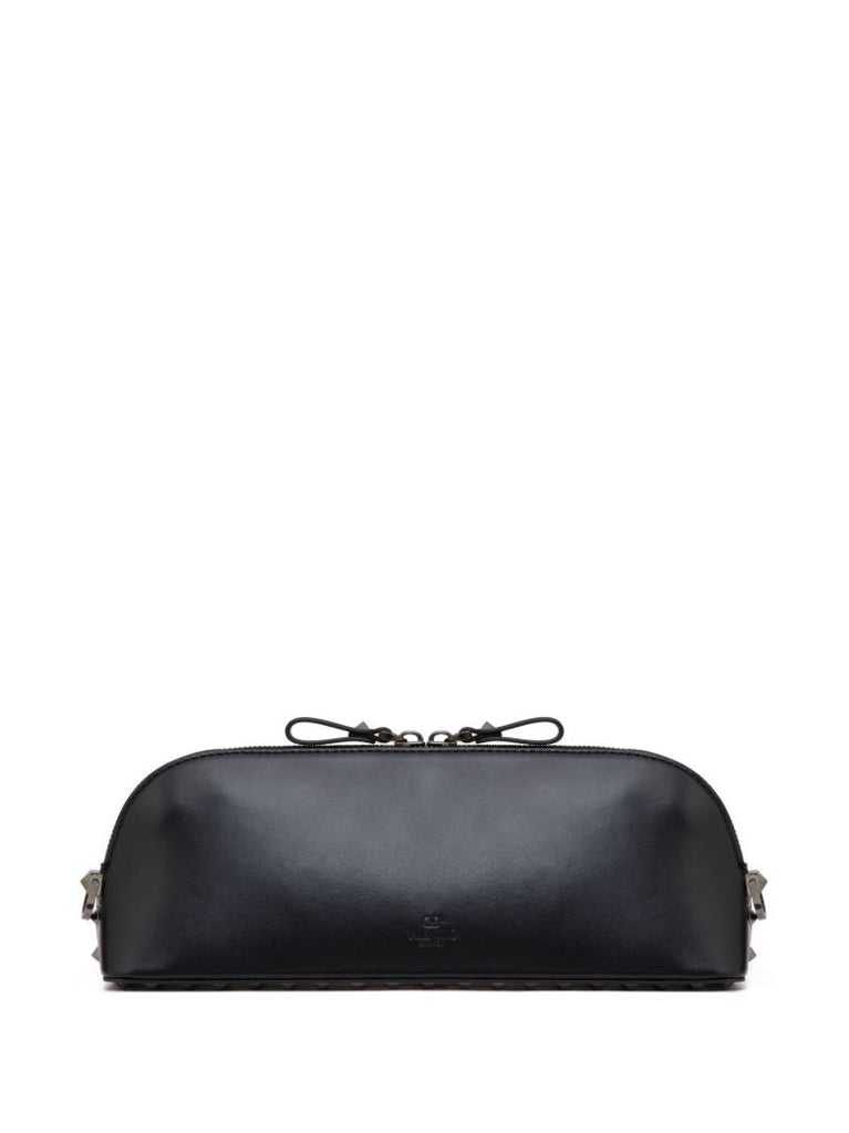 Black Rockstud Leather Clutch Bag