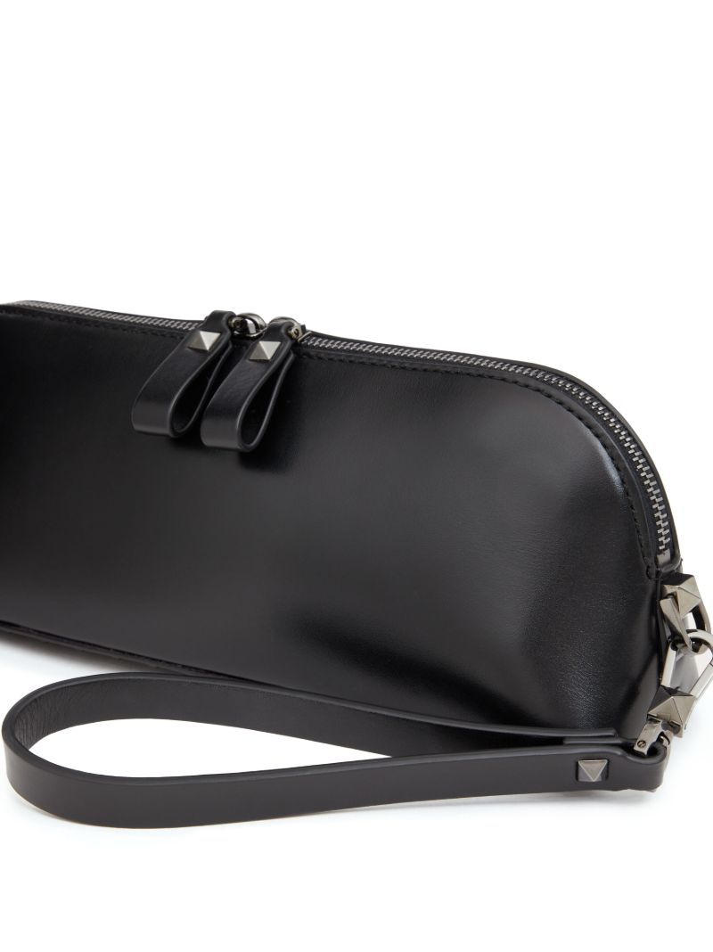 Black Rockstud Leather Clutch Bag