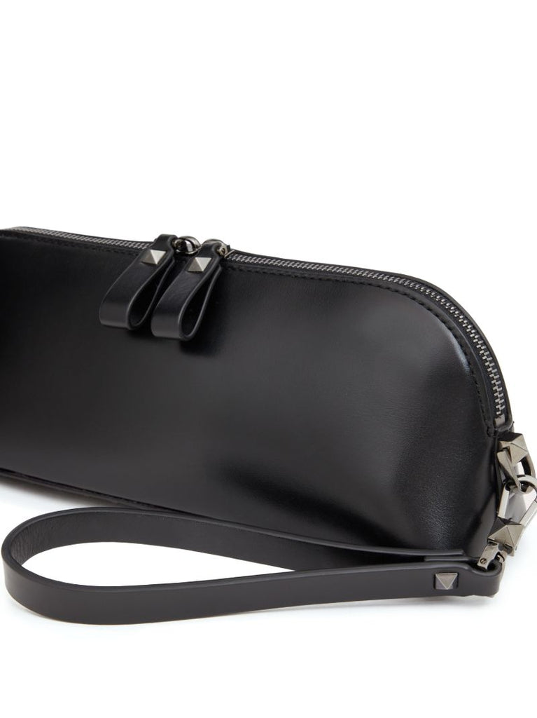 Black Rockstud Leather Clutch Bag