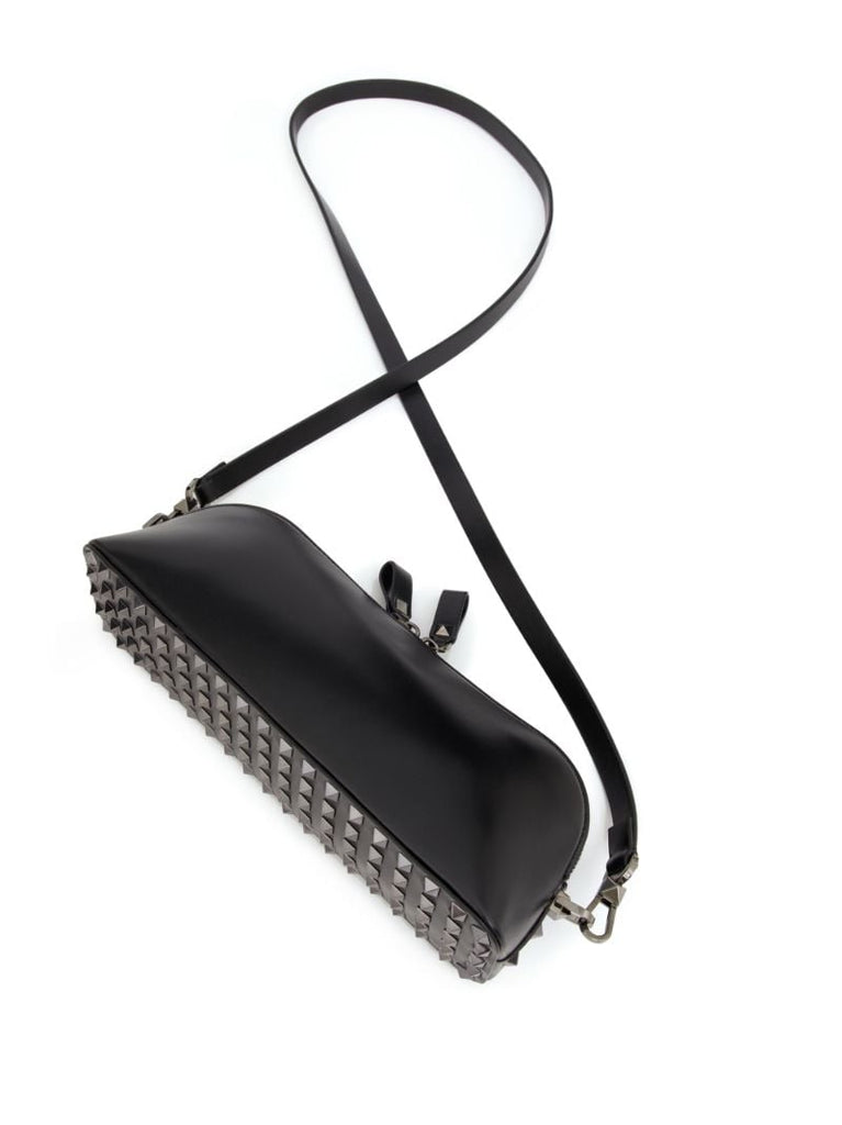 Black Rockstud Leather Clutch Bag