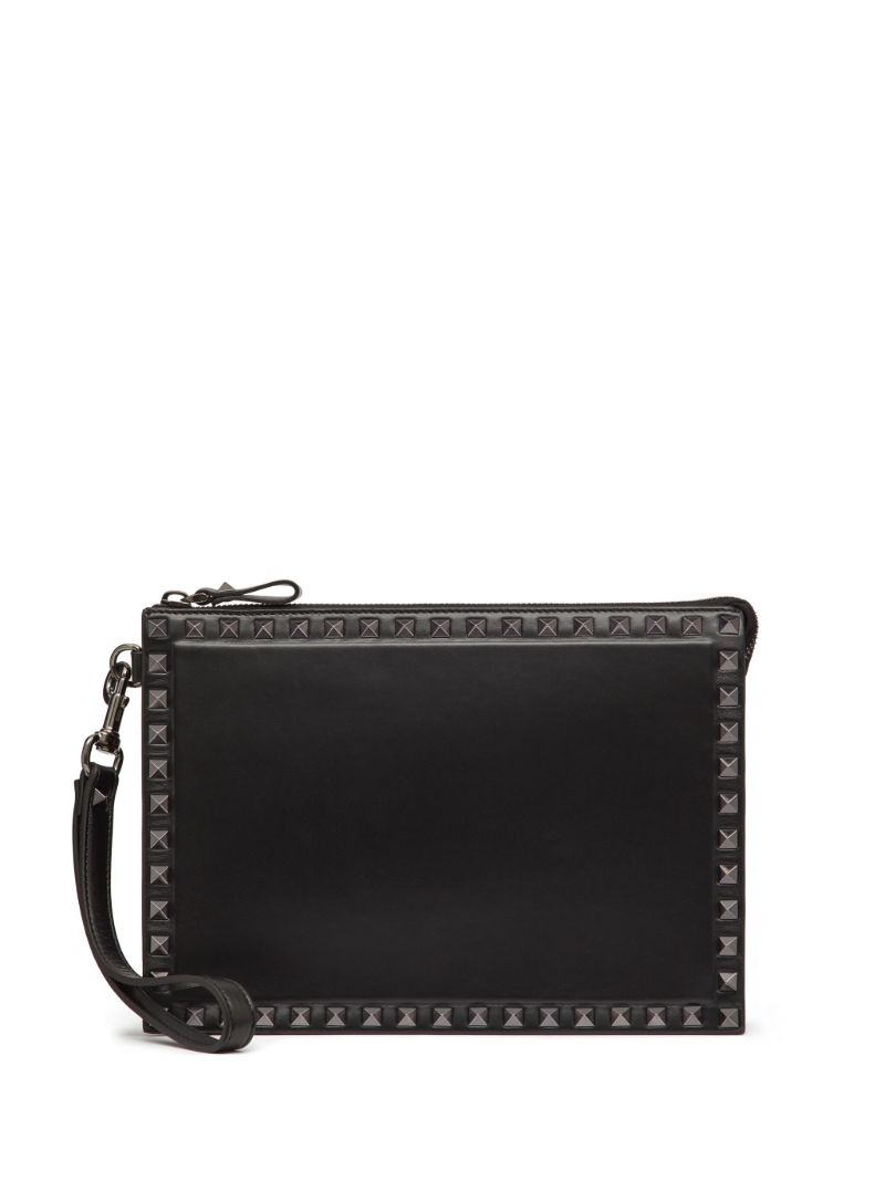 Black Rockstud Leather Clutch Bag