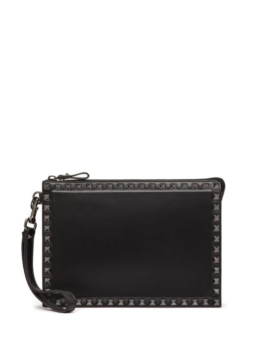 Black Rockstud Leather Clutch Bag