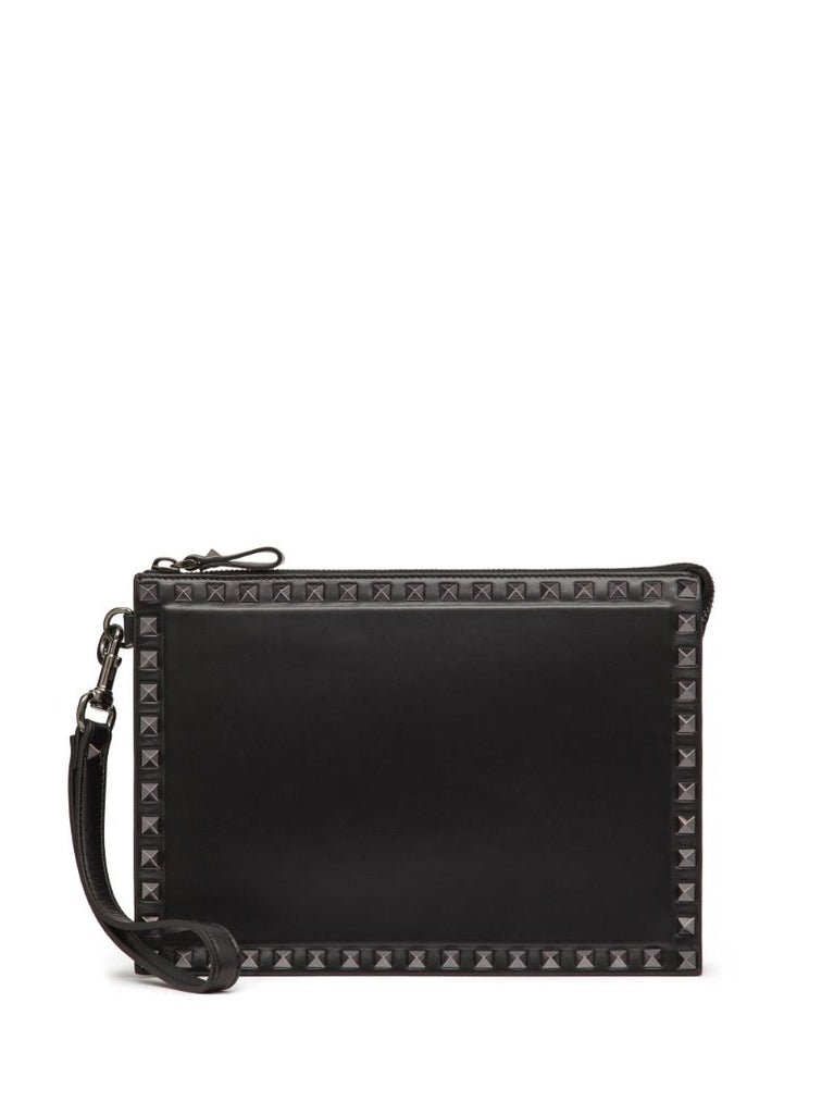 Black Rockstud Leather Clutch Bag