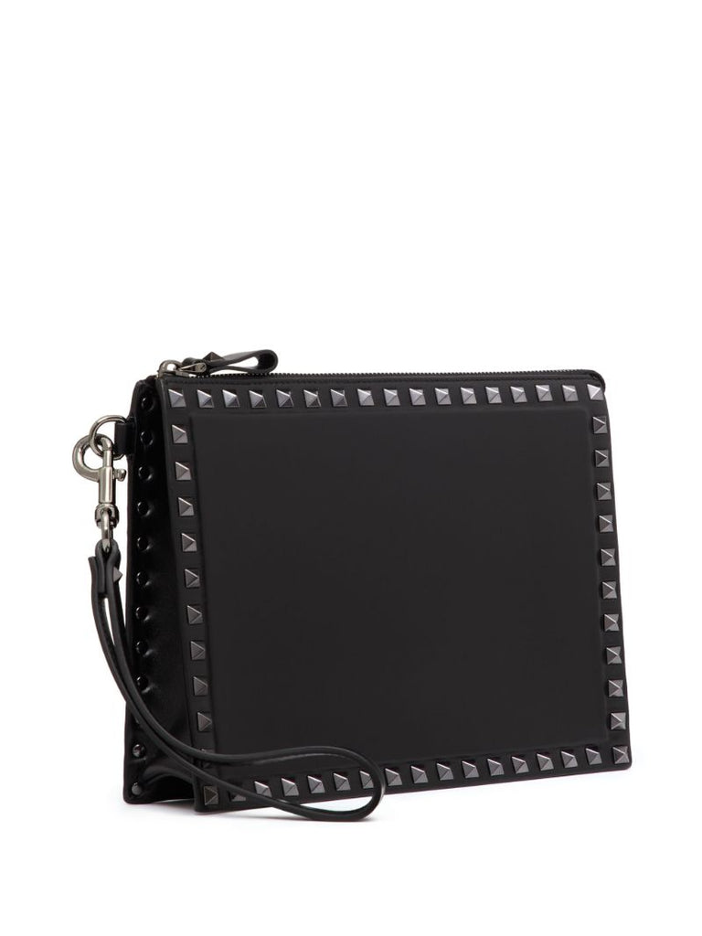 Black Rockstud Leather Clutch Bag