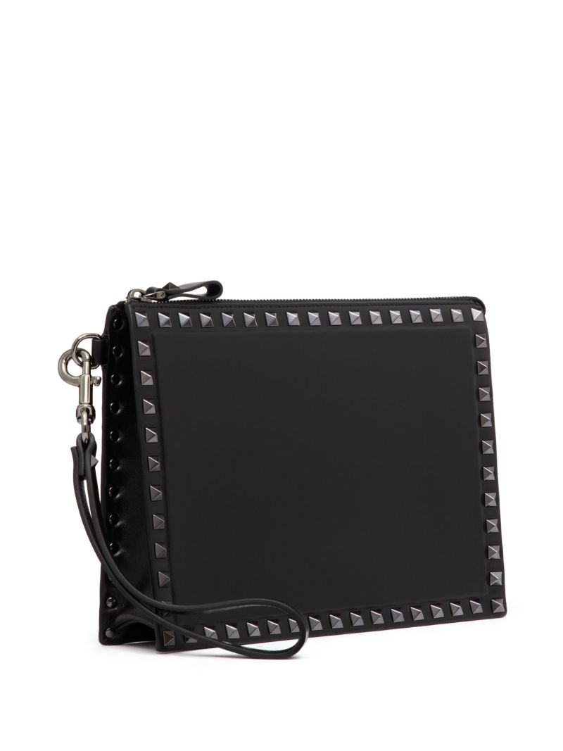 Black Rockstud Leather Clutch Bag