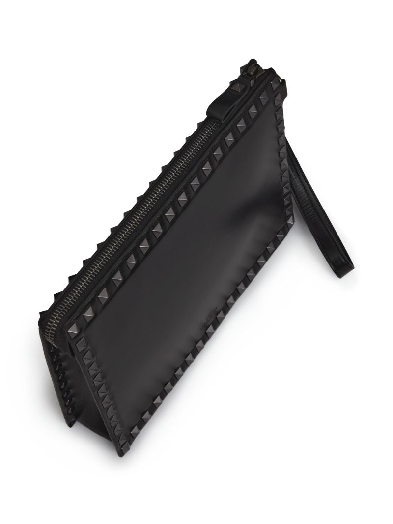 Black Rockstud Leather Clutch Bag