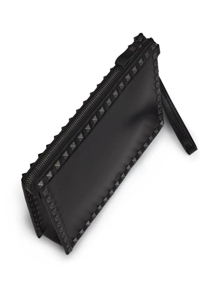 Black Rockstud Leather Clutch Bag