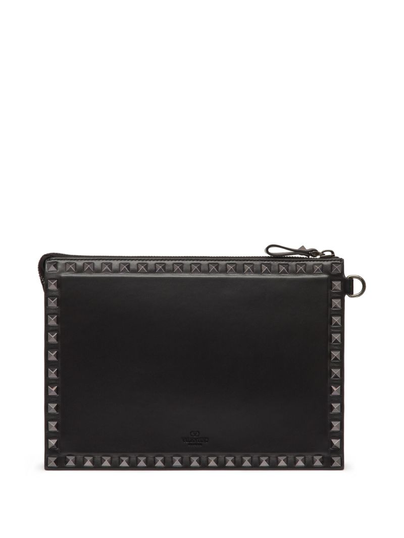 Black Rockstud Leather Clutch Bag