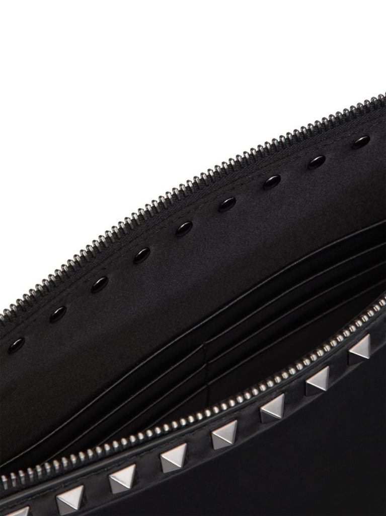 Black Rockstud Leather Clutch Bag