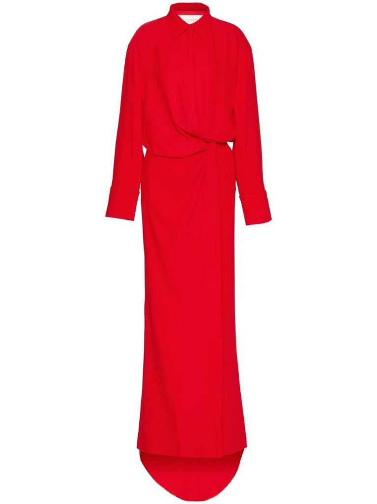 Red Silk Train Shirt Dress