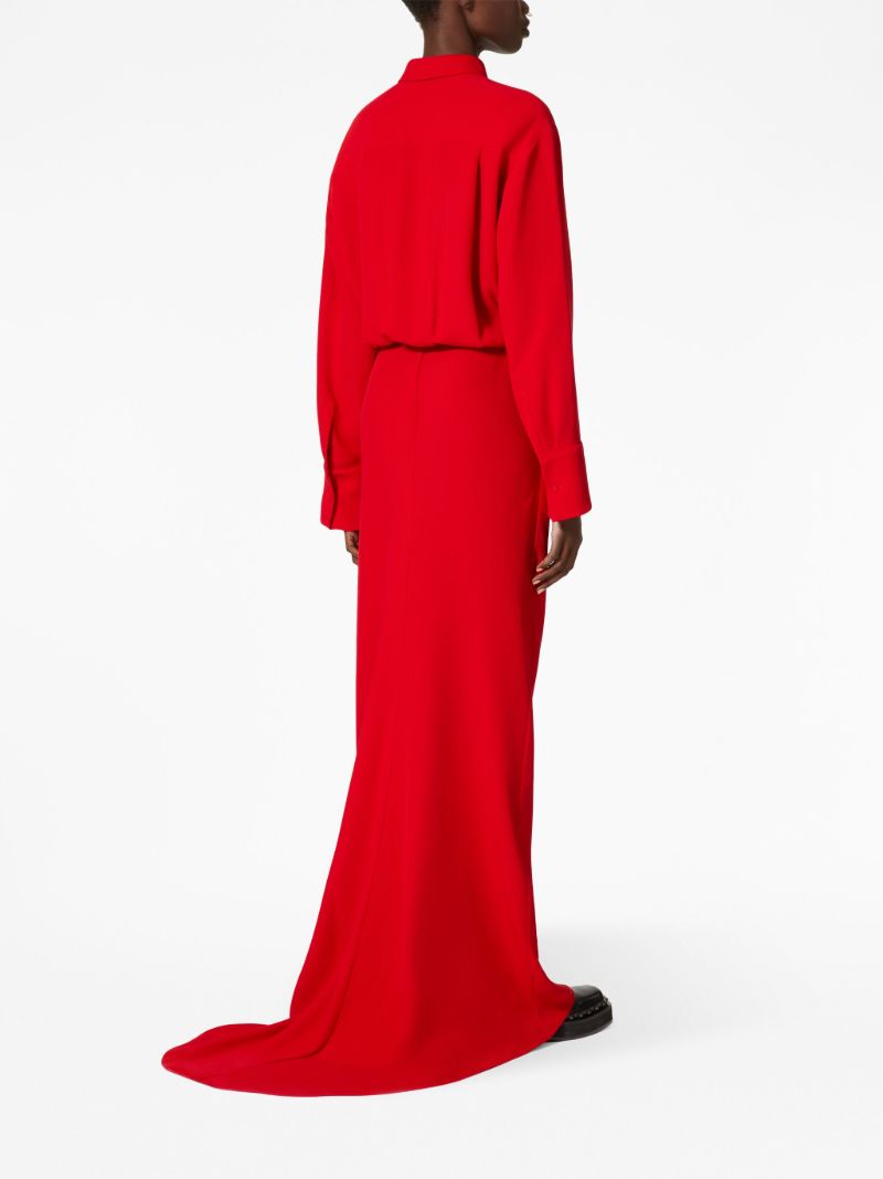 Red Silk Train Shirt Dress