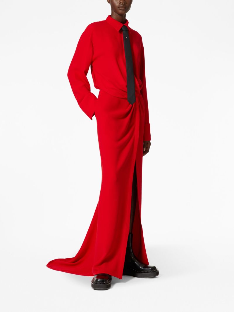 Red Silk Train Shirt Dress