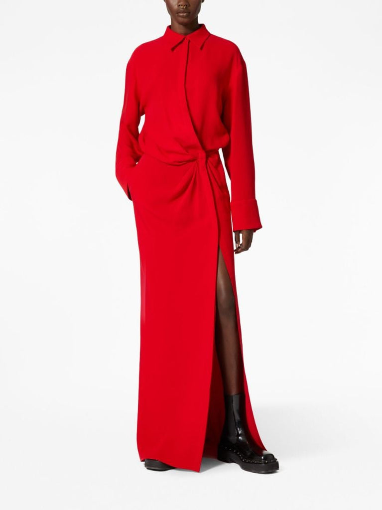 Red Silk Train Shirt Dress