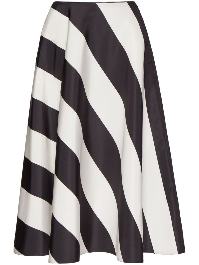 Black and White Striped Silk Skirt