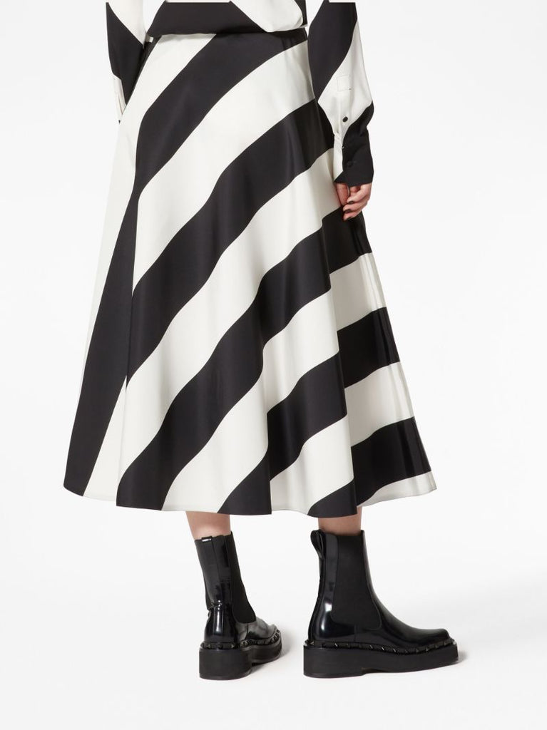 Black and White Striped Silk Skirt