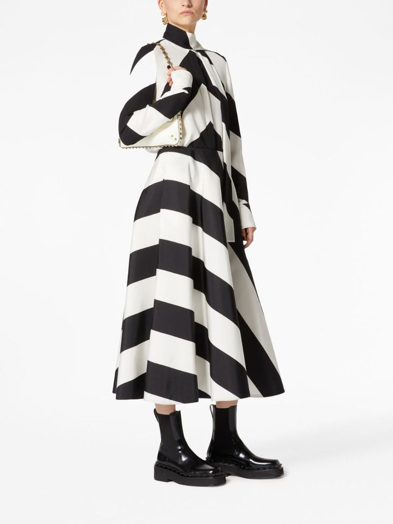 Black and White Striped Silk Skirt