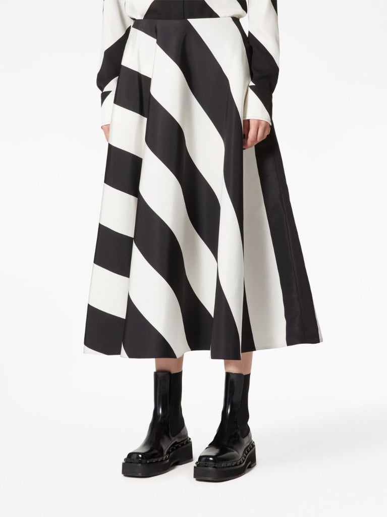 Black and White Striped Silk Skirt