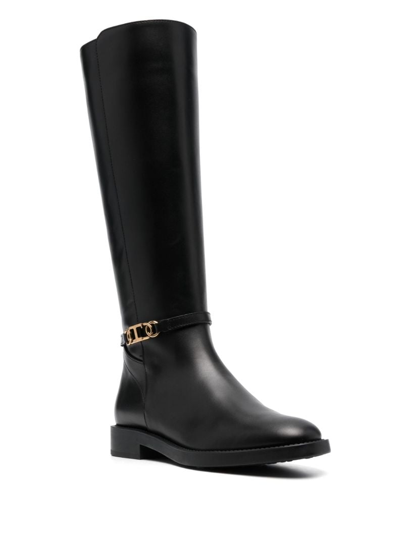 Black Logo-plaque Leather Knee-high Boots