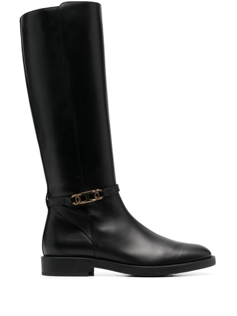 Black Logo-plaque Leather Knee-high Boots