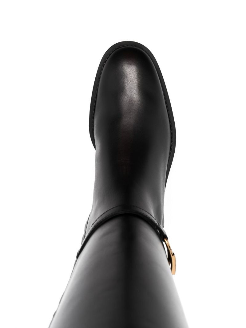 Black Logo-plaque Leather Knee-high Boots