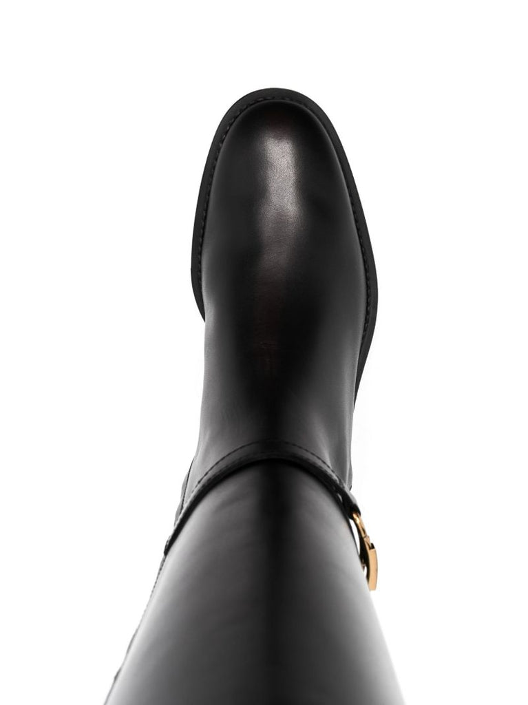 Black Logo-plaque Leather Knee-high Boots