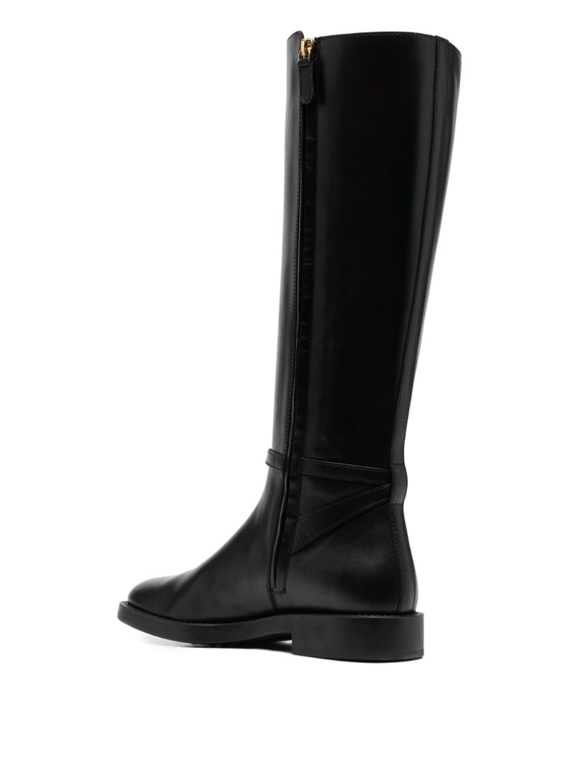 Black Logo-plaque Leather Knee-high Boots