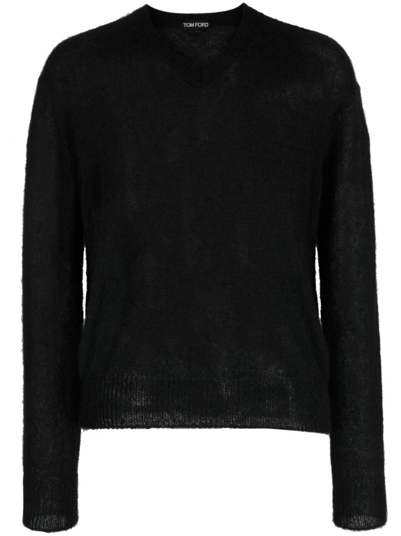 Black V-neck Mohair-blend Sweater