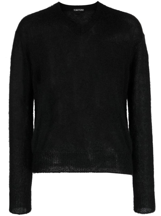 Black V-neck Mohair-blend Sweater