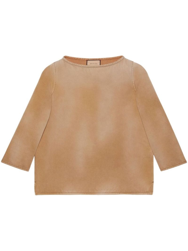 Brown Logo-embroidered Denim Top