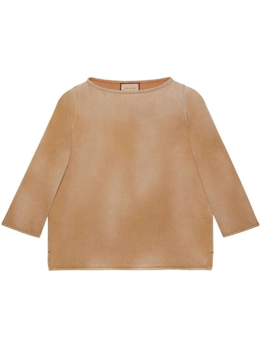 Brown Logo-embroidered Denim Top
