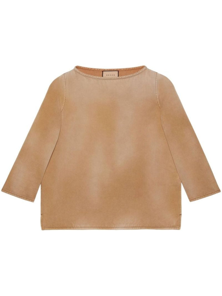 Brown Logo-embroidered Denim Top