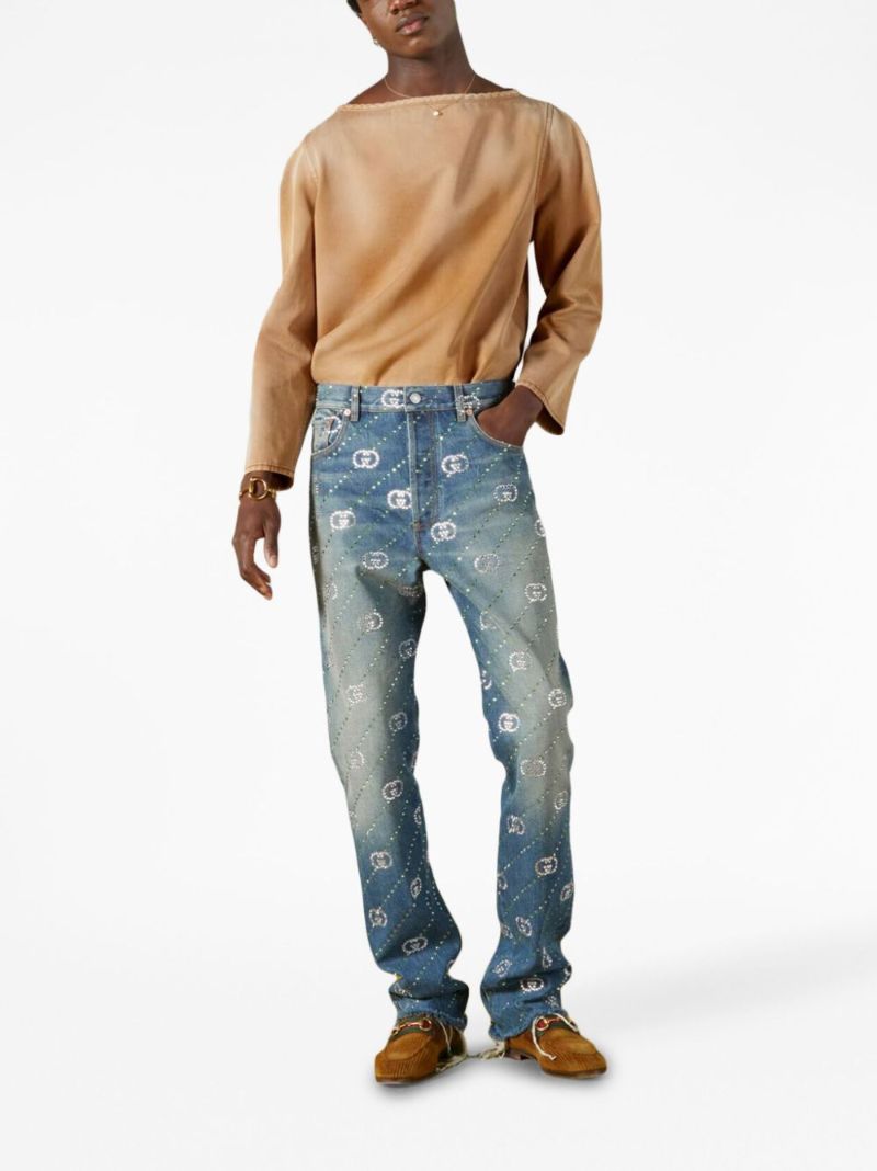 Brown Logo-embroidered Denim Top