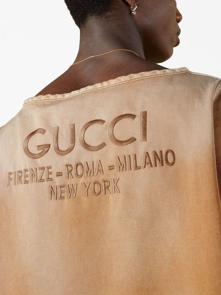 Brown Logo-embroidered Denim Top