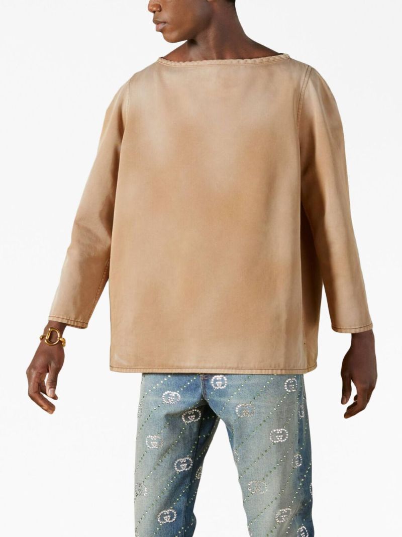 Brown Logo-embroidered Denim Top