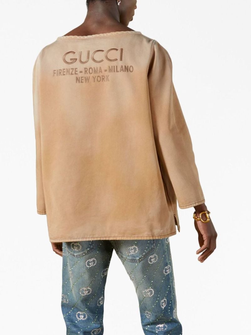 Brown Logo-embroidered Denim Top