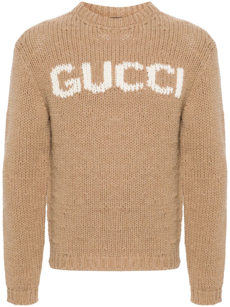 Brown Logo-intarsia Wool Sweater