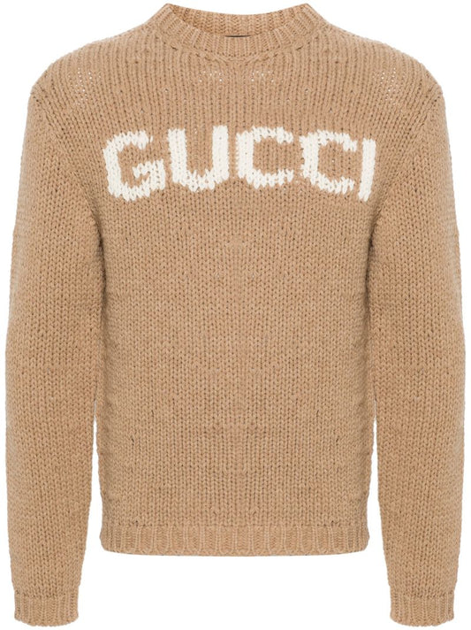 Brown Logo-intarsia Wool Sweater