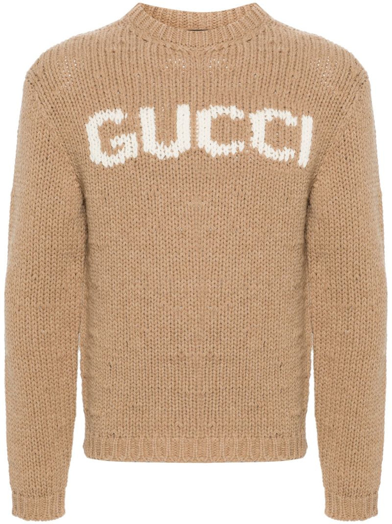 Brown Logo-intarsia Wool Sweater