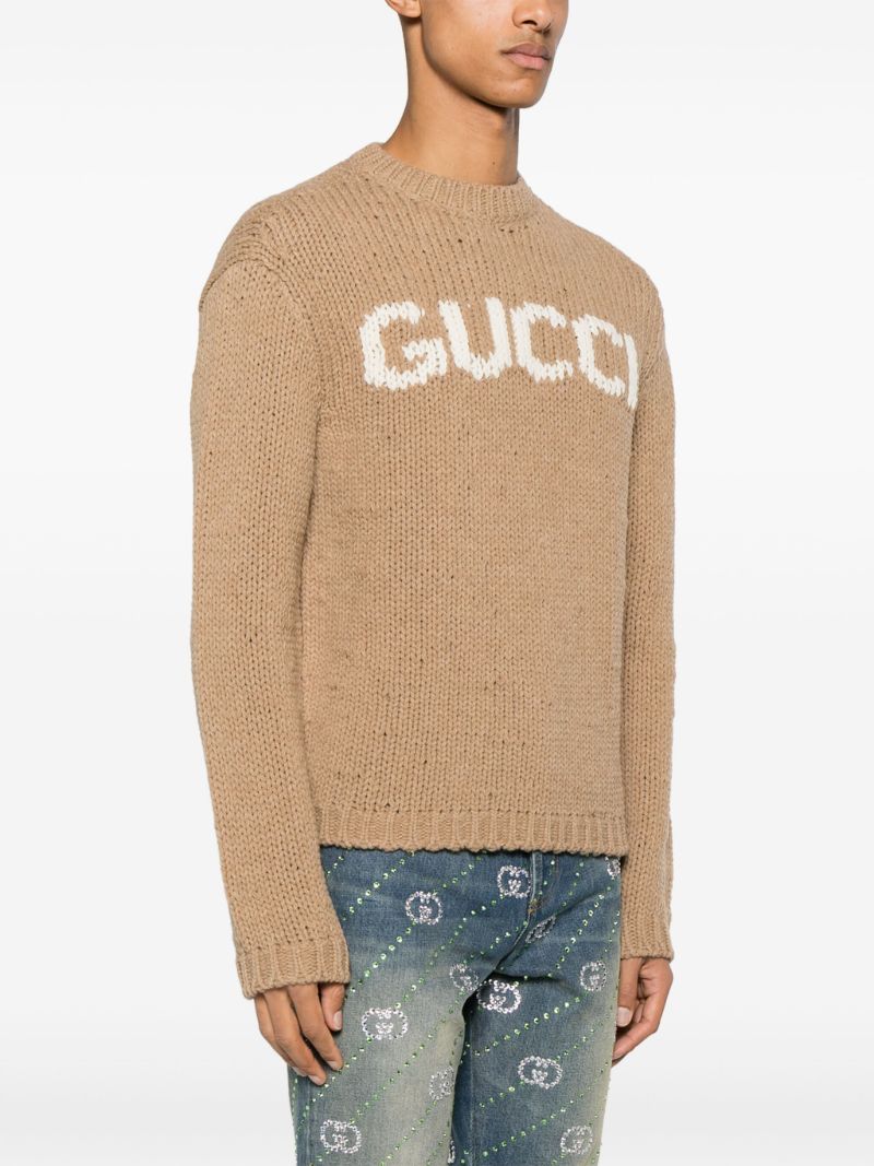 Brown Logo-intarsia Wool Sweater