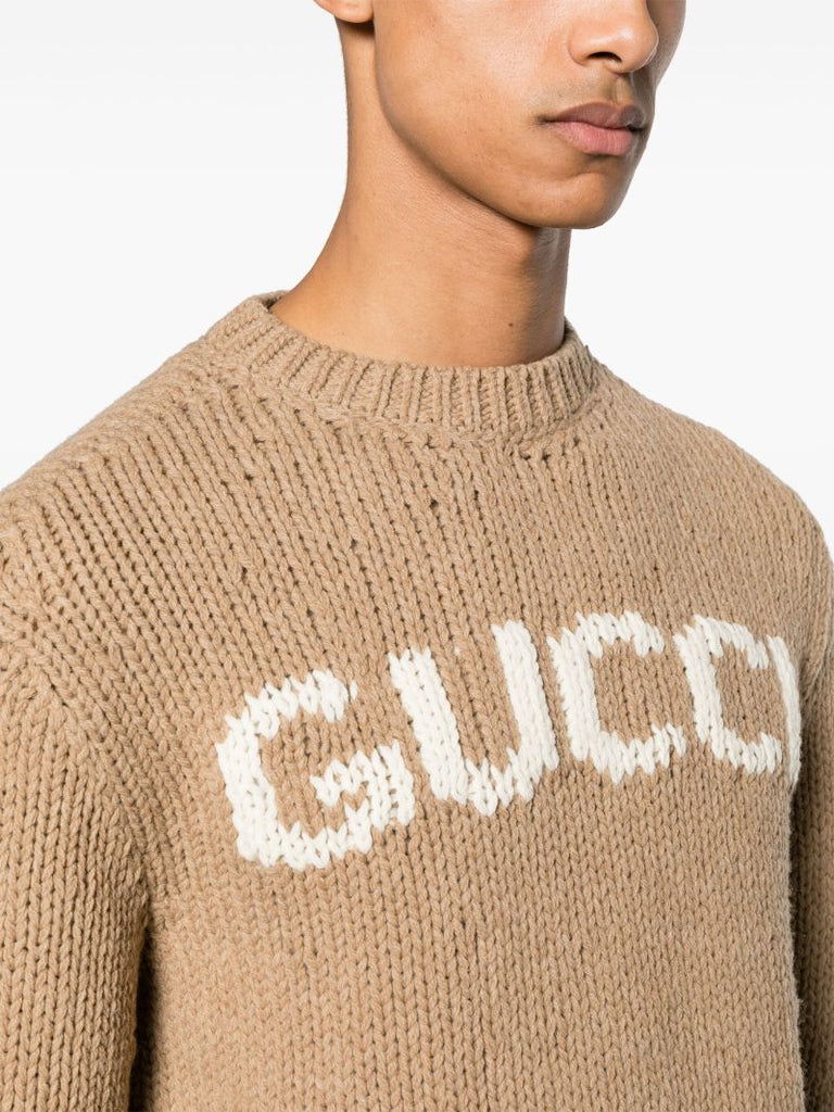 Brown Logo-intarsia Wool Sweater