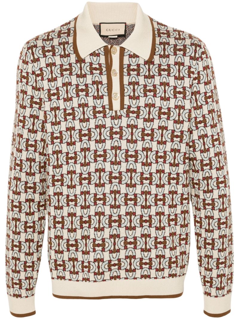 Brown Horsebit Jacquard Polo Shirt